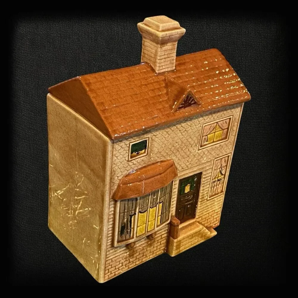 VTG VICTORIAN HOUSE COOKIE JAR 2 STORY SAN FRANCISCO STYLE CERAMIC BROWN 8”